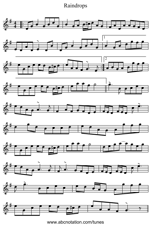 Raindrops - staff notation