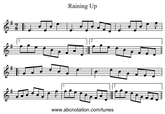 Raining Up - staff notation