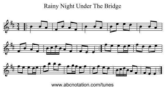 Rainy Night Under The Bridge - staff notation