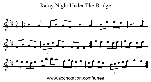 Rainy Night Under The Bridge - staff notation