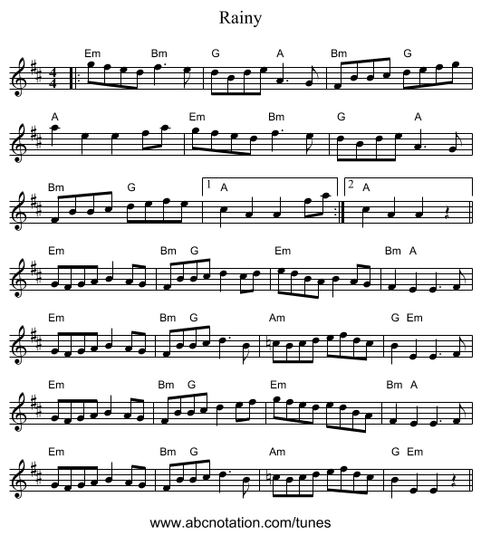 Rainy - staff notation