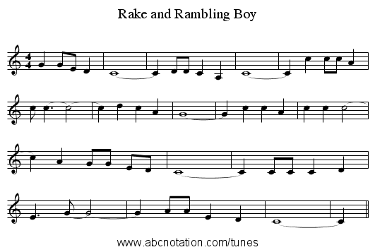 Rake and Rambling Boy - staff notation