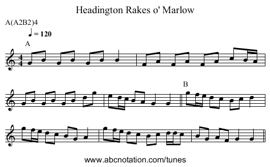 Rakes o' Marlow, Headington - staff notation
