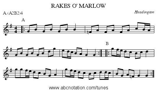RAKES O' MARLOW - staff notation