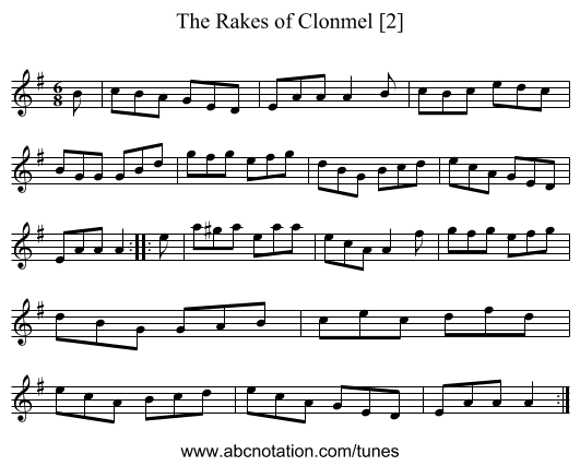 Rakes of Clonmel [2], The - staff notation