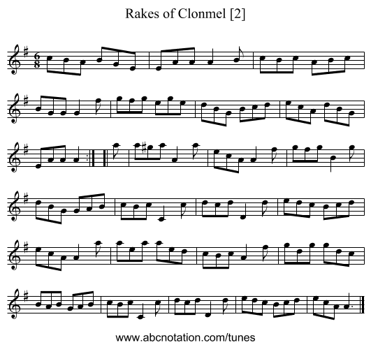 Rakes of Clonmel [2] - staff notation