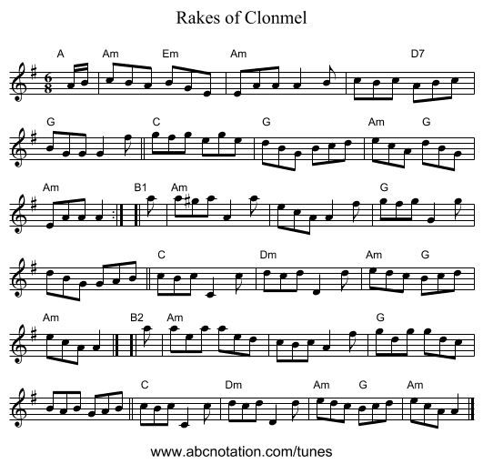 Rakes of Clonmel - staff notation