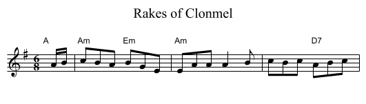 Rakes of Clonmel - staff notation