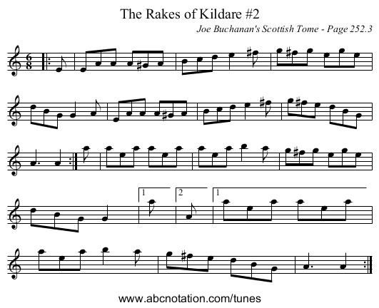 Rakes of Kildare #2, The - staff notation