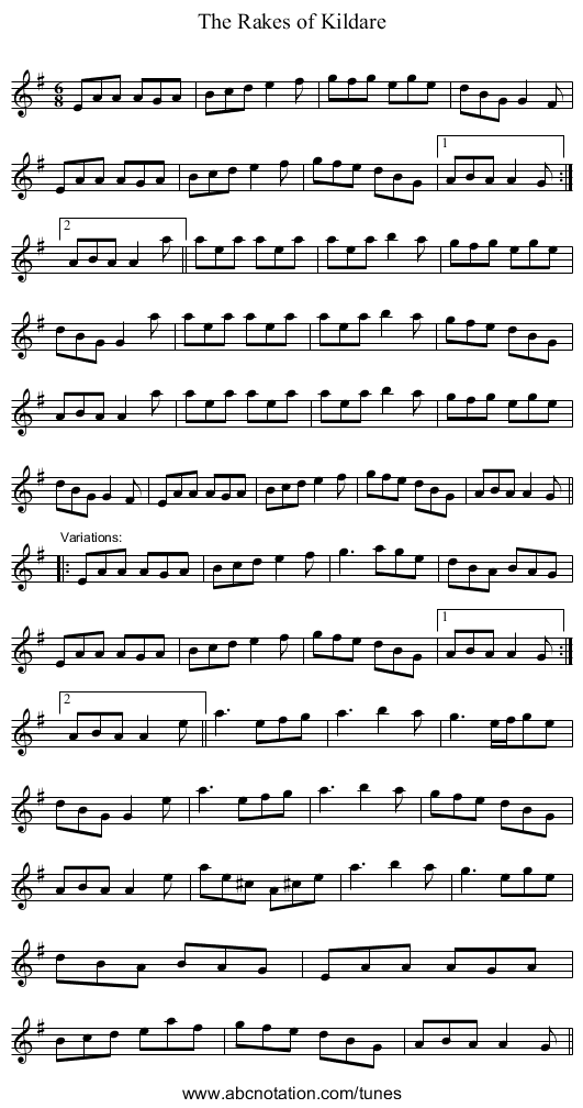 Rakes of Kildare, The - staff notation