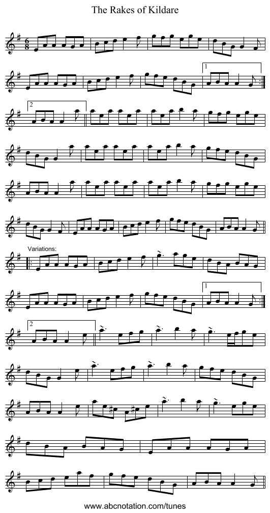 Rakes of Kildare, The - staff notation