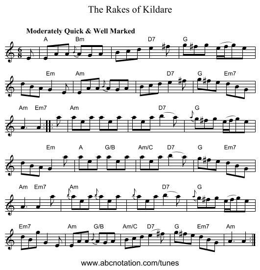 Rakes of Kildare, The - staff notation