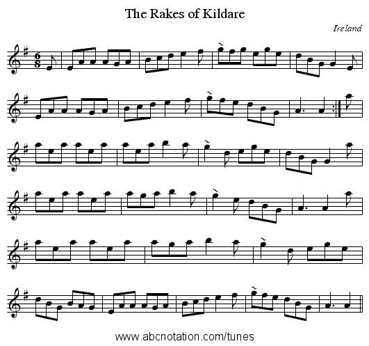 Rakes of Kildare, The - staff notation
