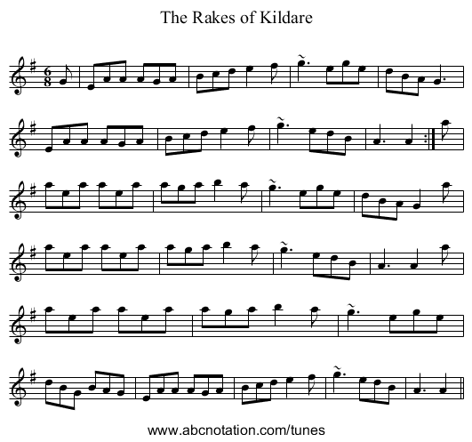 Rakes of Kildare, The - staff notation