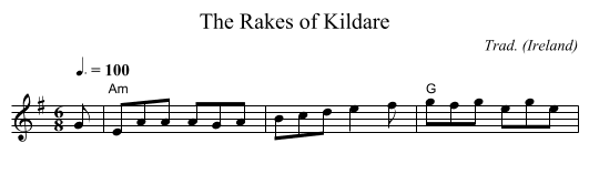 Rakes of Kildare, The - staff notation