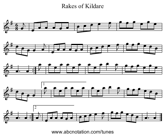Rakes of Kildare - staff notation