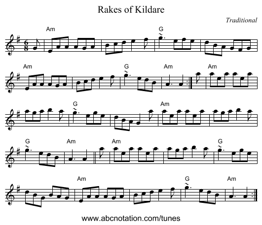 Rakes of Kildare - staff notation