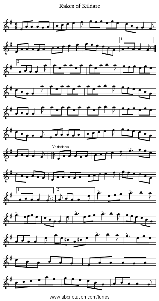 Rakes of Kildare - staff notation