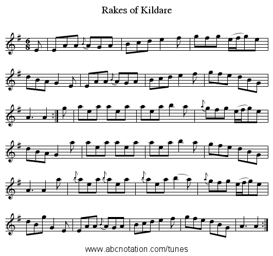 Rakes of Kildare - staff notation