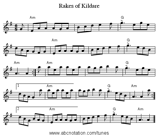 Rakes of Kildare - staff notation