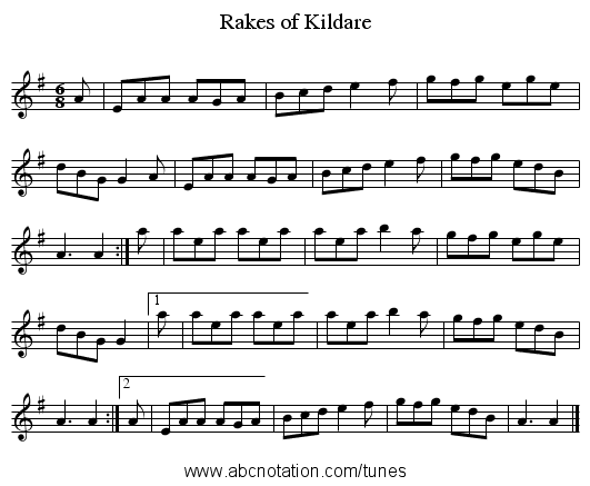 Rakes of Kildare - staff notation