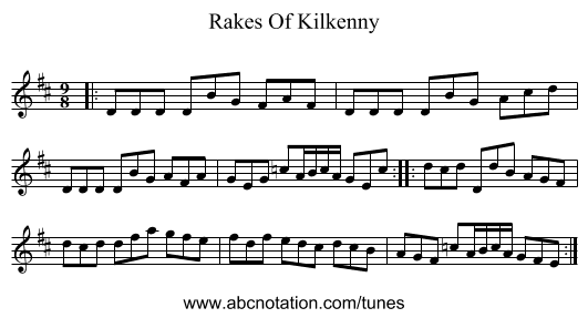 Rakes Of Kilkenny - staff notation