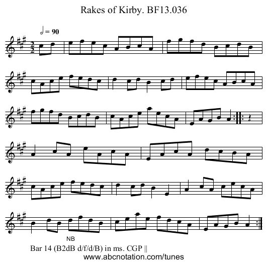 Rakes of Kirby. BF13.036 - staff notation