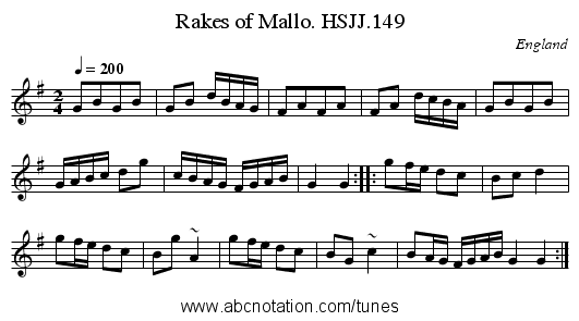Rakes of Mallo. HSJJ.149 - staff notation