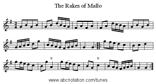 Rakes of Mallo, The - staff notation