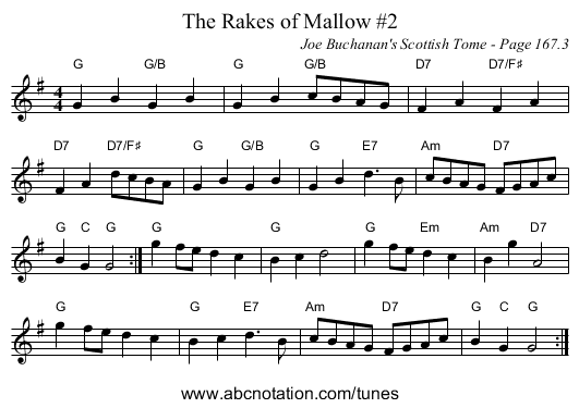 Rakes of Mallow #2, The - staff notation