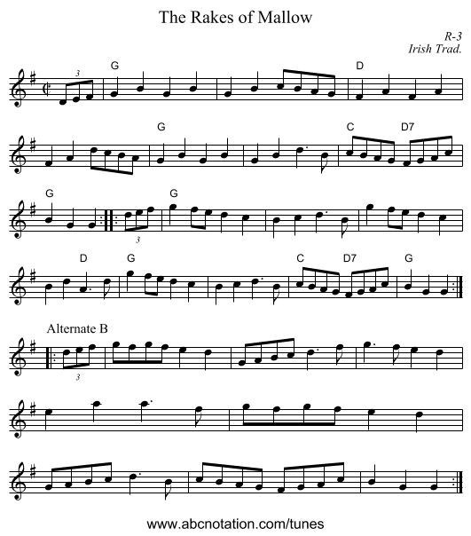 Rakes of Mallow, The - staff notation