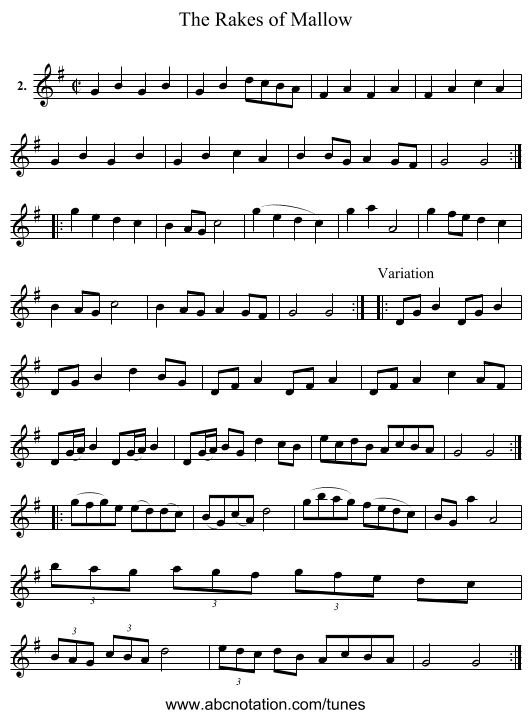 Rakes of Mallow, The - staff notation