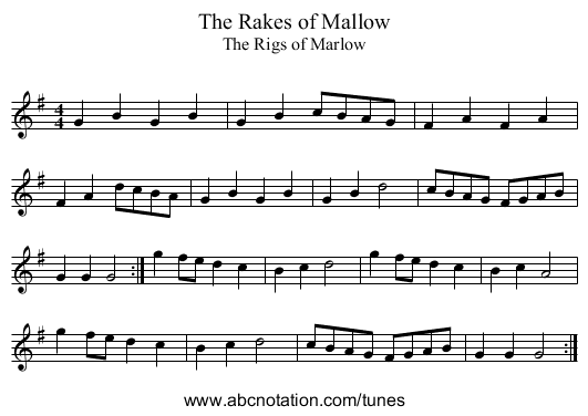 Rakes of Mallow, The - staff notation
