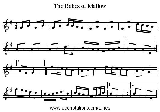 Rakes of Mallow, The - staff notation