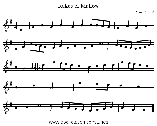 Rakes of Mallow - staff notation