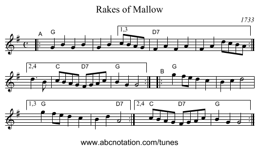 Rakes of Mallow - staff notation