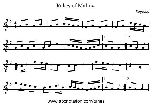 Rakes of Mallow - staff notation