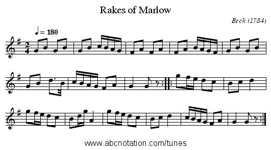 Rakes of Marlow - staff notation