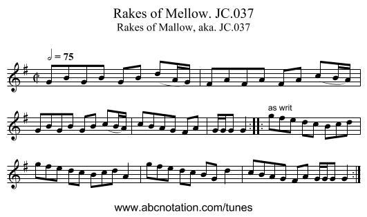 Rakes of Mellow. JC.037 - staff notation