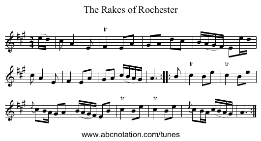 Rakes of Rochester, The - staff notation