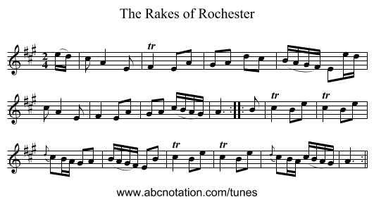 Rakes of Rochester, The - staff notation