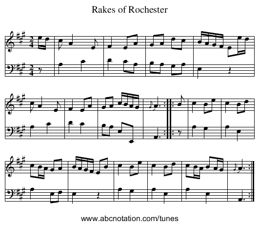 Rakes of Rochester - staff notation