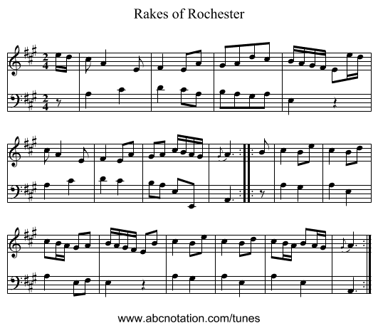 Rakes of Rochester - staff notation