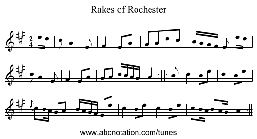 Rakes of Rochester - staff notation