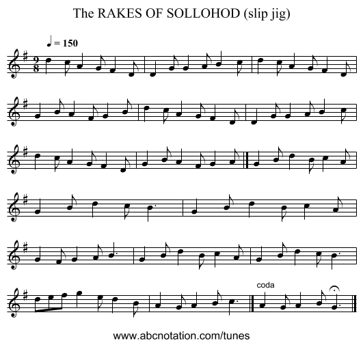 RAKES OF SOLLOHOD (slip jig), The - staff notation