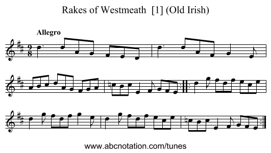 Rakes of Westmeath  [1] (Old Irish) - staff notation