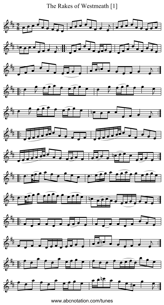 Rakes of Westmeath [1], The - staff notation