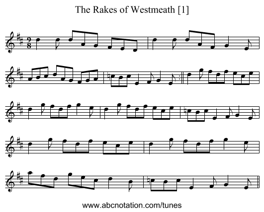 Rakes of Westmeath [1], The - staff notation