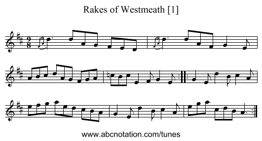 Rakes of Westmeath [1] - staff notation