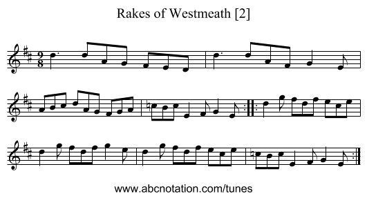 Rakes of Westmeath [2] - staff notation